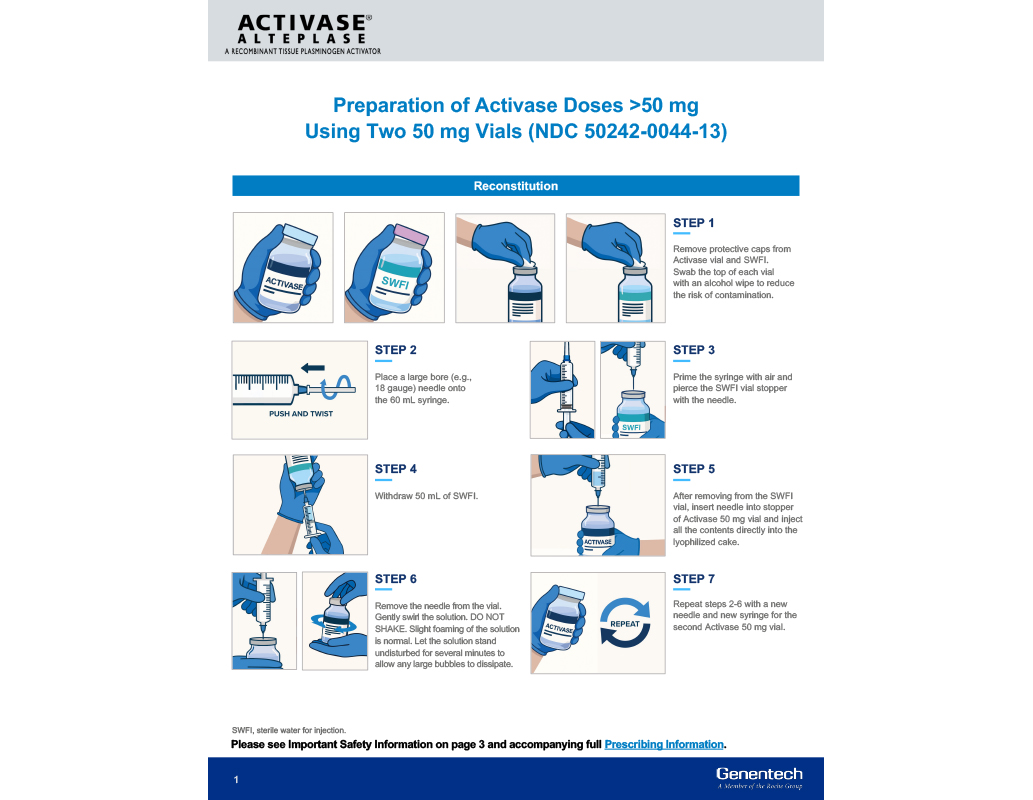 Preparation of Activase Doses >50 mg Using Two 50 mg Vials